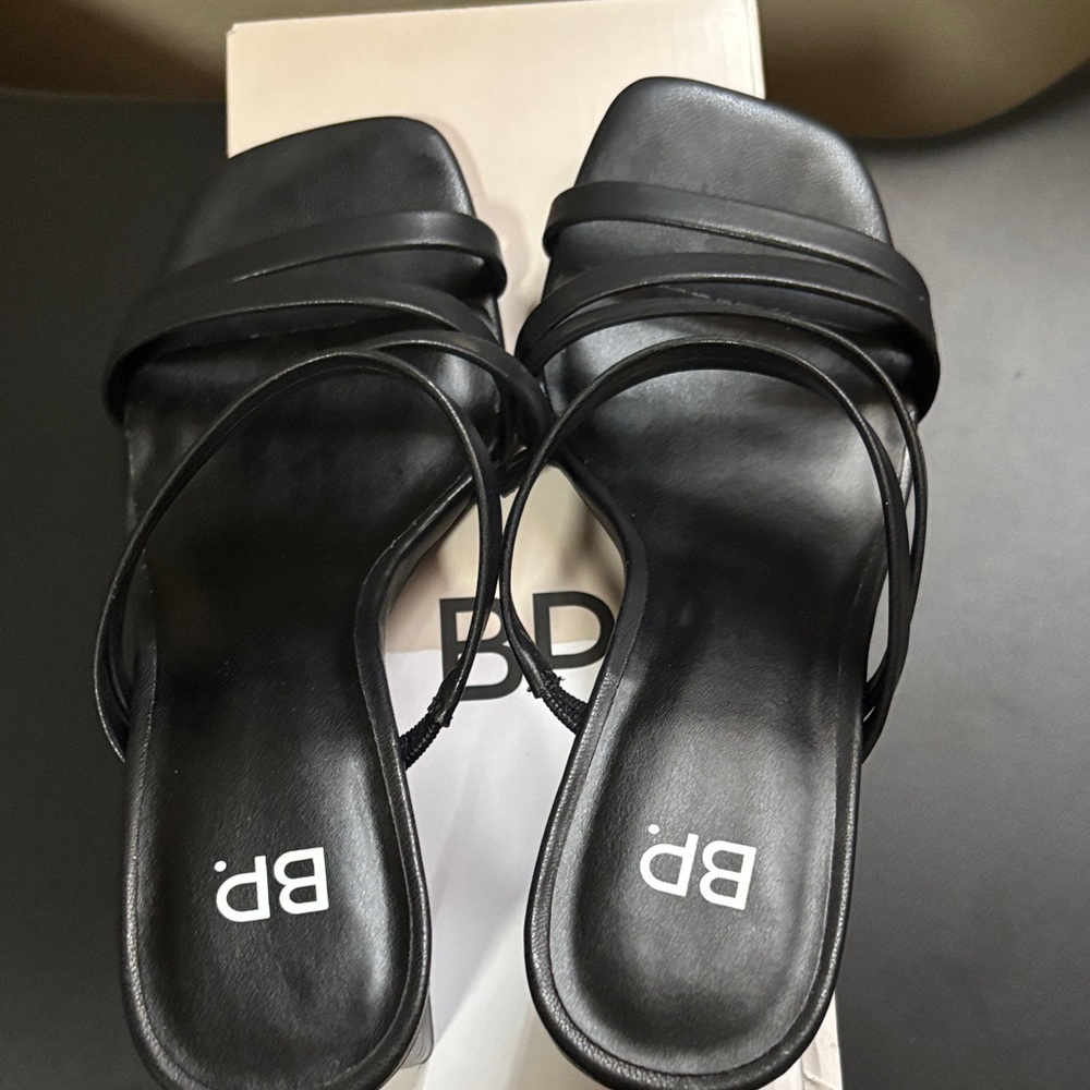 bp Minimalist Black Strappy Square-Toe Slide Heels
